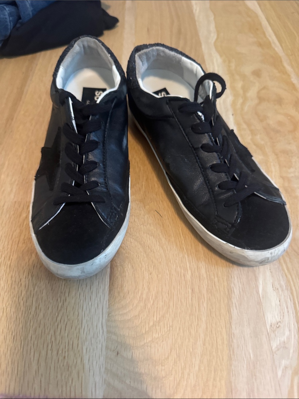 Golden Goose Black Lace-Up Low-Top Sneakers with White Soles